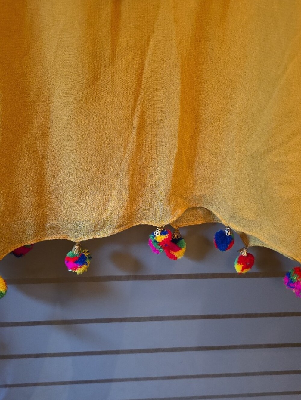 Embroidered Mustard Tie-Neck Ruffle Blouse - Picture 5 of 8